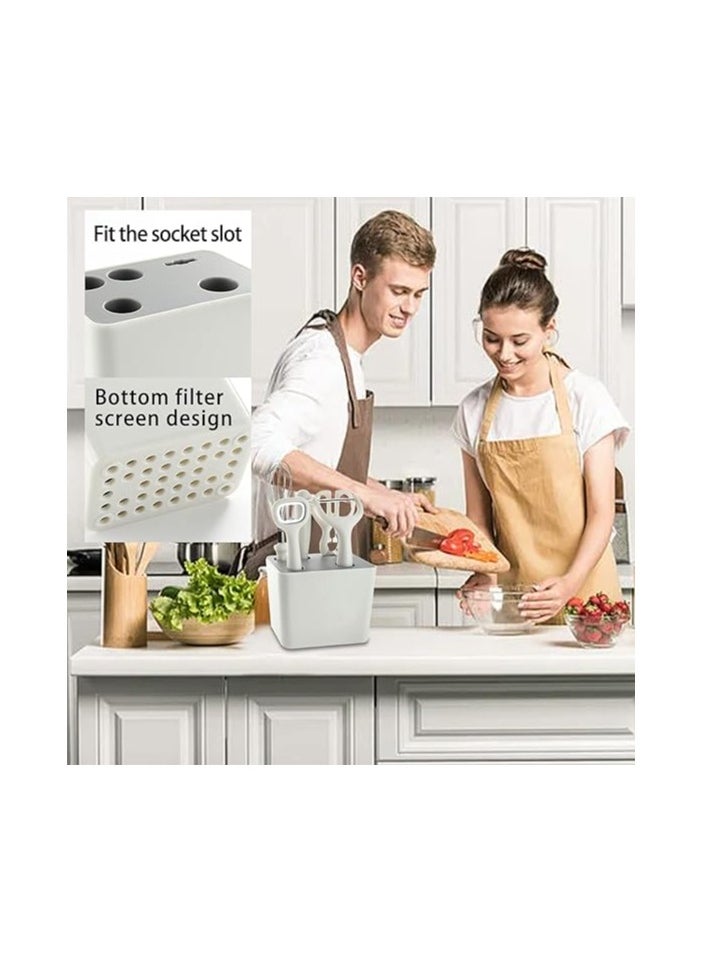 Risen - 6-Piece Kitchen Gadgets Set – Includes Bottle Peeler, Opener, Whisk, Fruit Knife, Scissors, and Decorative Storage Base with Bottom Filter Screen Design (White) - Image 1