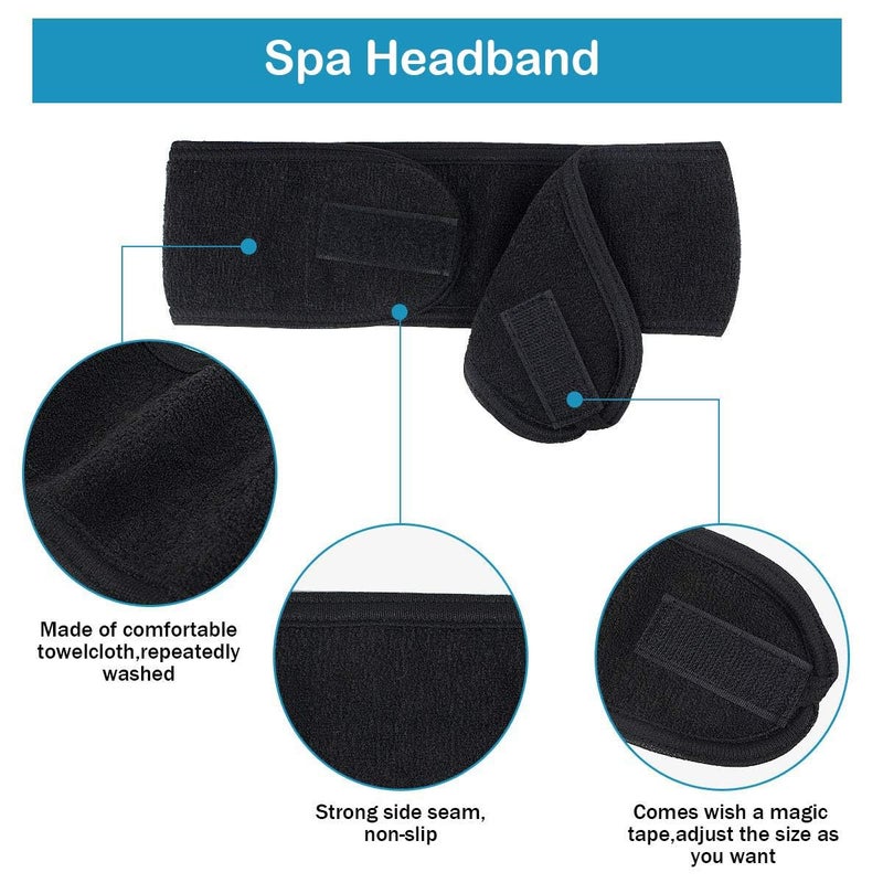 MYYNTI Facial Spa Headband 2 Pcs Makeup Shower Bath Wrap Sport Headband Terry Cloth Adjustable Stretch Towel with Magic Tape - Image 5