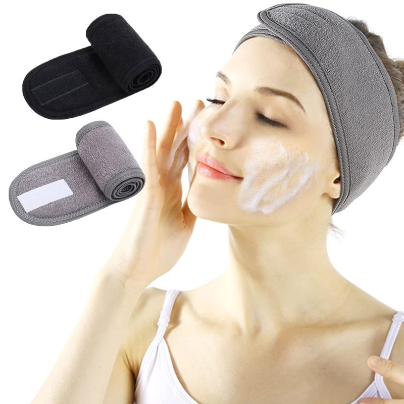 MYYNTI Facial Spa Headband 2 Pcs Makeup Shower Bath Wrap Sport Headband Terry Cloth Adjustable Stretch Towel with Magic Tape - Image 1