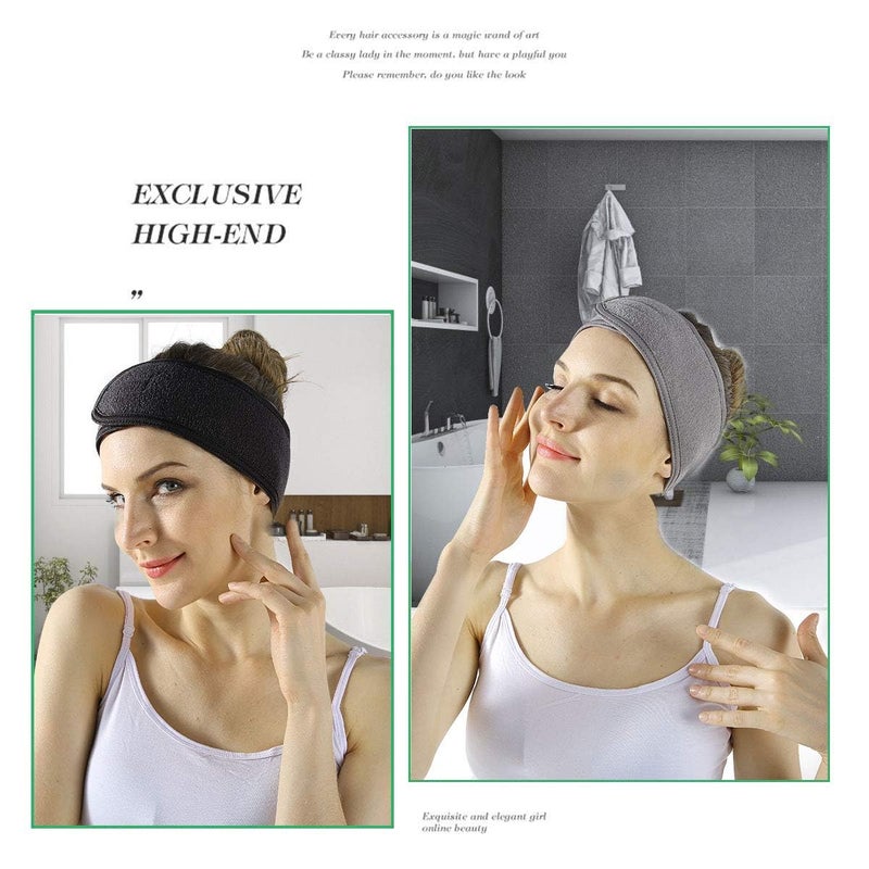 MYYNTI Facial Spa Headband 2 Pcs Makeup Shower Bath Wrap Sport Headband Terry Cloth Adjustable Stretch Towel with Magic Tape - Image 3