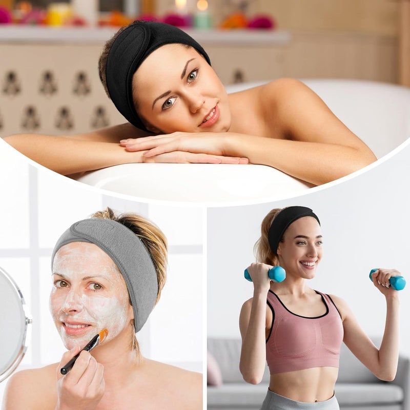 MYYNTI Facial Spa Headband 2 Pcs Makeup Shower Bath Wrap Sport Headband Terry Cloth Adjustable Stretch Towel with Magic Tape - Image 2