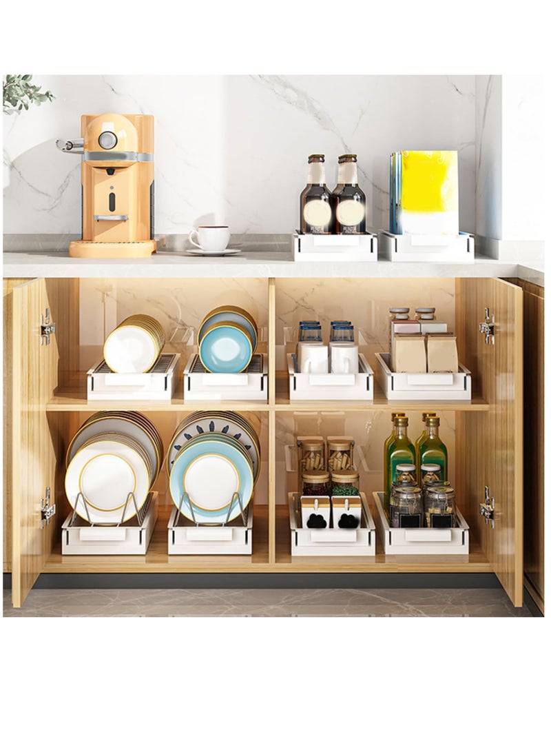 SOLARAE منظم تحت الحوض، منظم خزانة سحب من الفولاذ المقاوم للصدأ، طبقة واحدة، رفوف منزلقة متعددة الوظائف للأطباق، أدوات المائدة، منظم مطبخ متوافق مع الخزانة، أبيض - Image 5