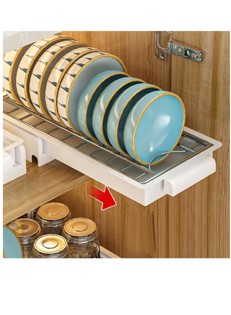 SOLARAE منظم تحت الحوض، منظم خزانة سحب من الفولاذ المقاوم للصدأ، طبقة واحدة، رفوف منزلقة متعددة الوظائف للأطباق، أدوات المائدة، منظم مطبخ متوافق مع الخزانة، أبيض - Image 4