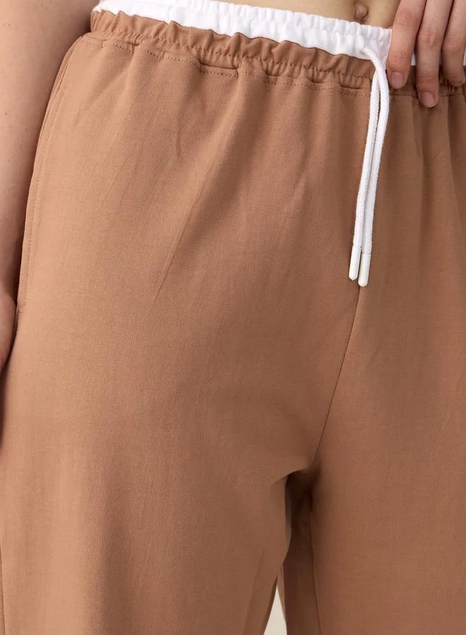 Outzidr  Brown Dual Toned Waistband Joggers for Women | Best Price UAE