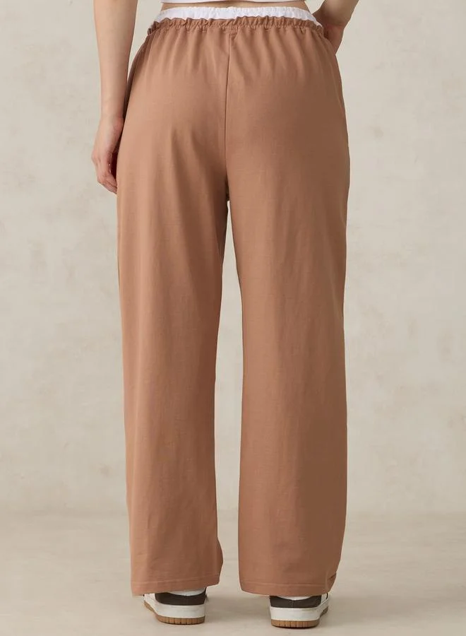 Outzidr  Brown Dual Toned Waistband Joggers for Women | Best Price UAE