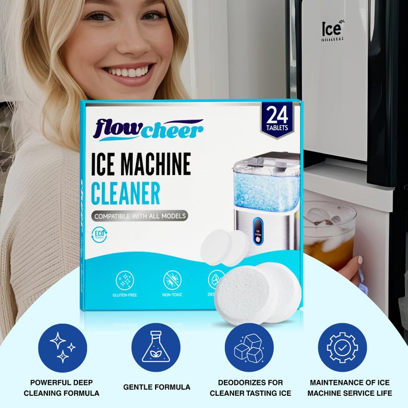 flowcheer Ice Maker Cleaner Tablets, Cleaning and Descaler for Countertop and Home Ice Machines, 24 Count for 1 Year, Suitable for Most Surfaces - Image 2