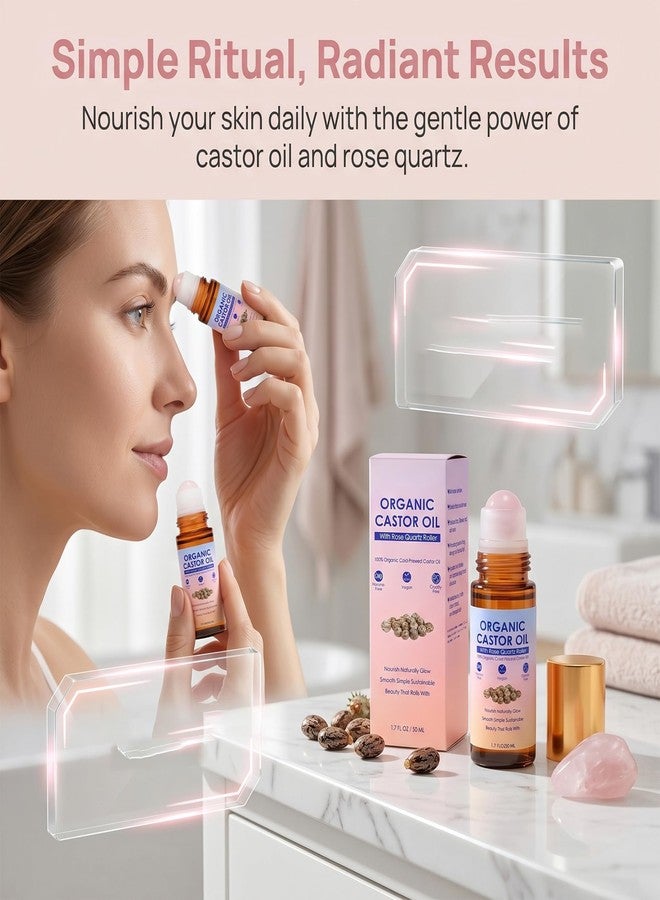 guluxly Organic Castor Oil Rose Quartz Roller Ball, Moisturizing Beauty Oil for Skin, Brows, Lashes, Cuticles, Hairline & Scalp Care Routine, Hexane-Free, Portable Nourishing Oil (2 - Image 3