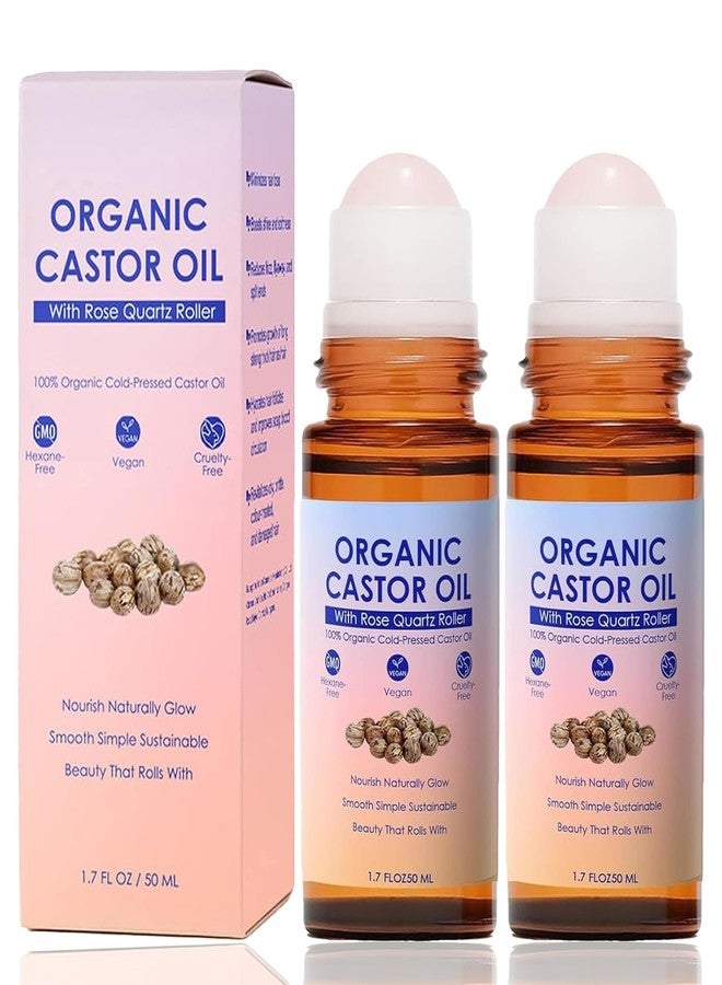 guluxly Organic Castor Oil Rose Quartz Roller Ball, Moisturizing Beauty Oil for Skin, Brows, Lashes, Cuticles, Hairline & Scalp Care Routine, Hexane-Free, Portable Nourishing Oil (2 - Image 1
