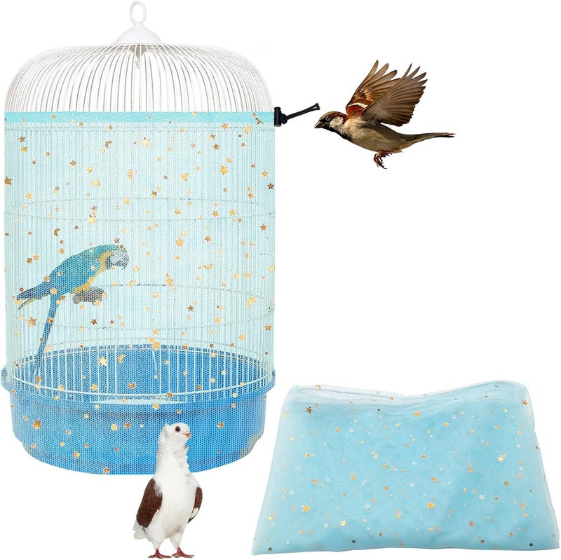 LYMOI Bird Cage Cover, Birdcage Nylon Mesh Net Cover, Bird Cage Seed Catcher, Universal Birdcage Cover, Birdcage Nylon Mesh Net Cover Skirt Guard for Parakeet Macaw African Round Square Cage. (Blue) - Image 1
