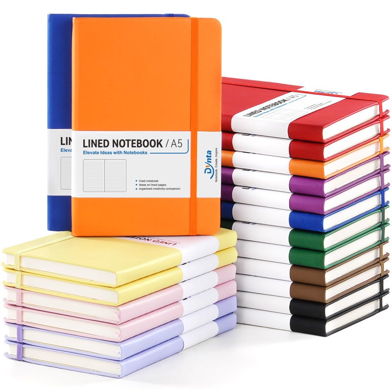 Dynta 20 Pack Hardcover Leather Journal Notebooks, A5 College Ruled, 200 Pages/100 Sheets, 5.8 x 8.4 inch, 10 Colors, Bulk for Business/Office/Work - Image 1