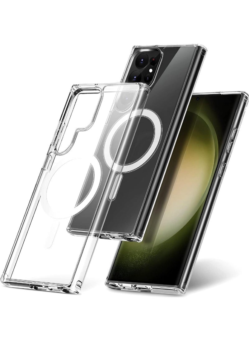 Rock Pow S23 Ultra Case Clear Cover for Samsung Galaxy S23 Ultra Slim Magnetic Case Yellowing-Resistant Anti-Drop Shock Absorption Anti-Scratch and Hard Back Case for S23 Ultra 6.8 Inch - Image 1