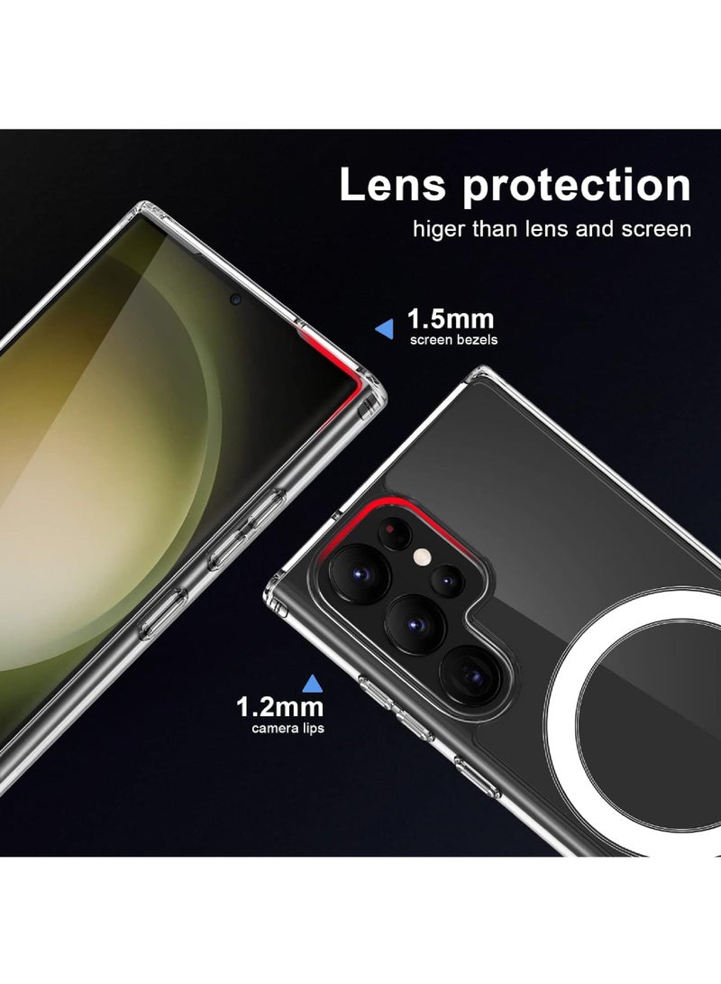 Rock Pow S23 Ultra Case Clear Cover for Samsung Galaxy S23 Ultra Slim Magnetic Case Yellowing-Resistant Anti-Drop Shock Absorption Anti-Scratch and Hard Back Case for S23 Ultra 6.8 Inch - Image 2