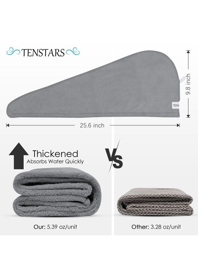 TENSTARS - 5 Pack Thicken Microfiber Hair Towel Wrap for Women - Elastic Loop Design - 320GSM Coral Velvet - Quick Dry Hair Turban - 11x28 Inch (Grey+Pink+Brown+FrozenBlue+FrozenBerry) - Image 1