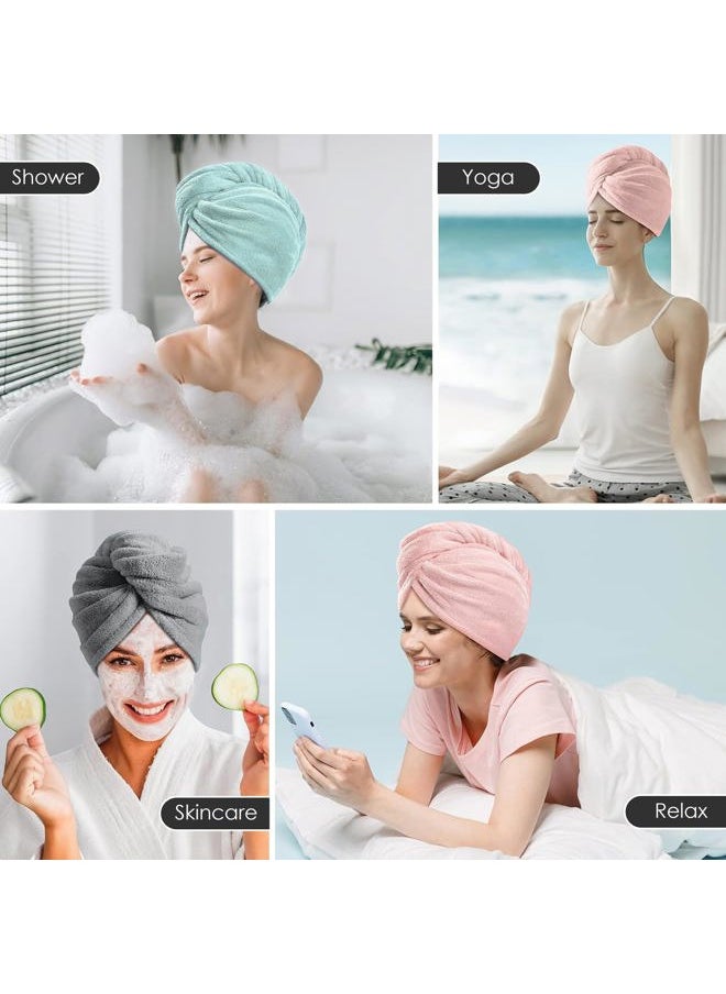 TENSTARS - 5 Pack Thicken Microfiber Hair Towel Wrap for Women - Elastic Loop Design - 320GSM Coral Velvet - Quick Dry Hair Turban - 11x28 Inch (Grey+Pink+Brown+FrozenBlue+FrozenBerry) - Image 1
