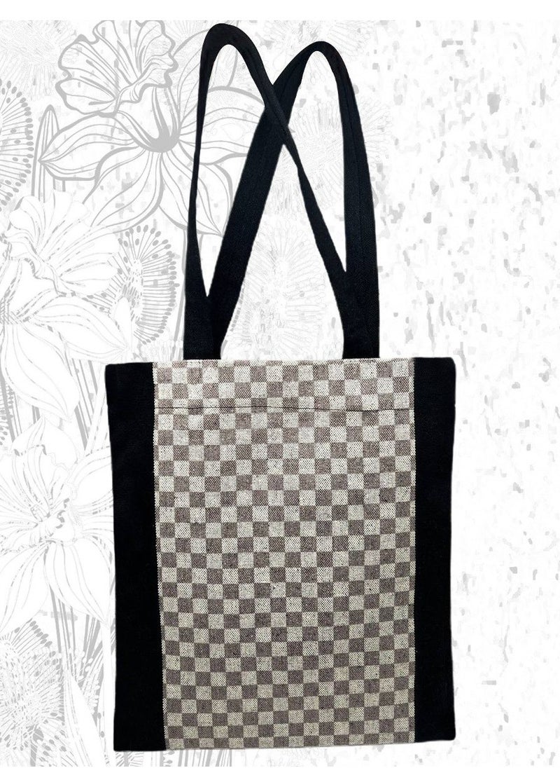 Gharibo Bags Small squares casual printed linen tote bag  - Image 1