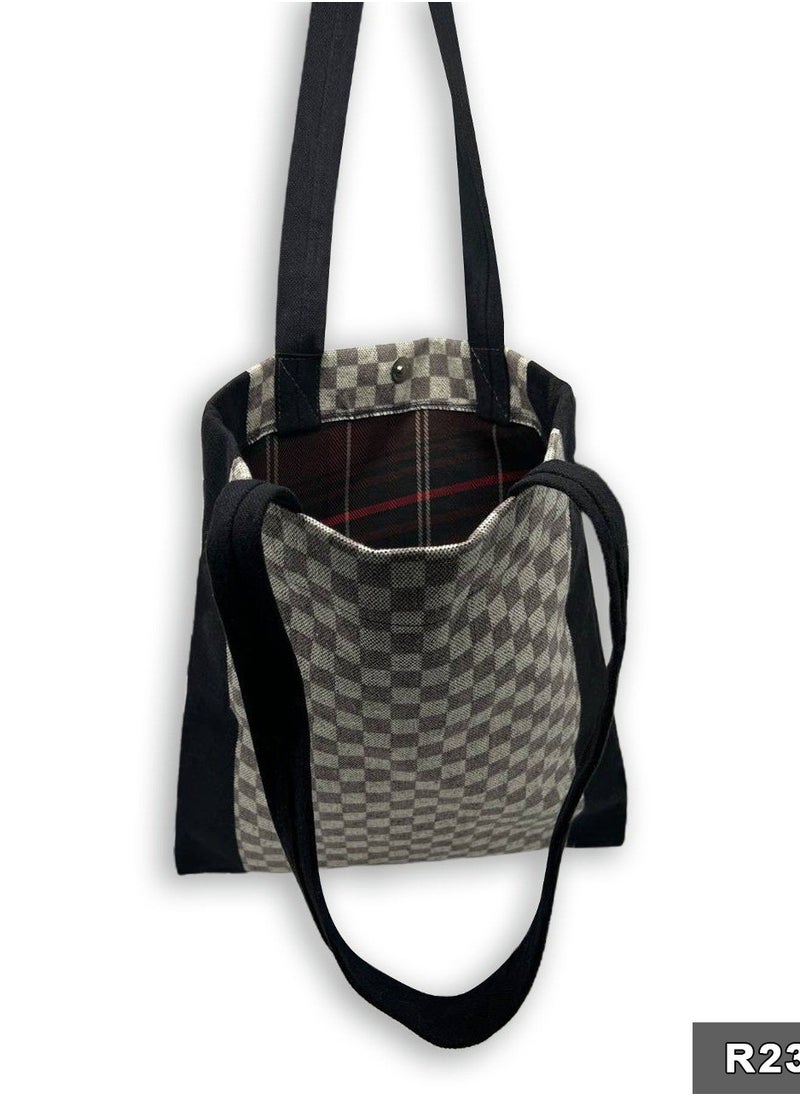 Gharibo Bags Small squares casual printed linen tote bag  - Image 3