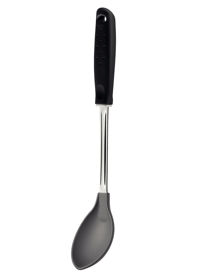 Tramontina Utilita Grey Nylon Serving Spoon with Stainless Steel Shank and Black Polypropylene Handle - Image 1