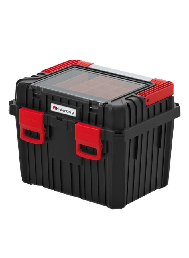 Kistenberg 45 Multi Compartment Heavy Tool Box with Foldable Handle Black and Red - Image 1