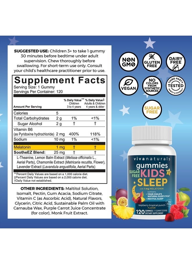 Viva Naturals - Kids Sleep Melatonin 1 mg - Raspberry Tropical Punch 120 Gummies - Image 1