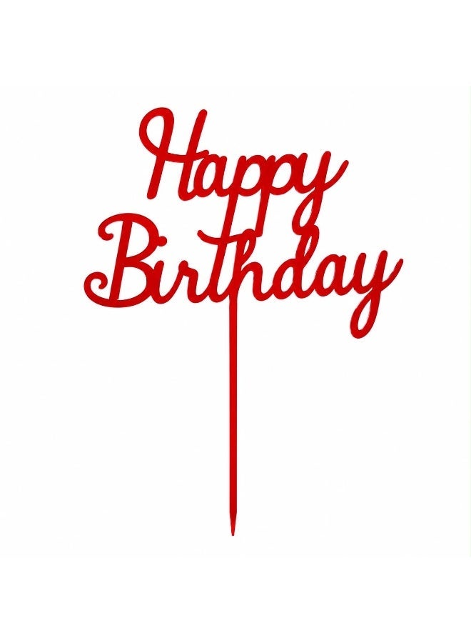 Happy Birthday Cake Topper, Cursive Script, Red, 15x13cm | Premium Home Decor UAE - Image 1