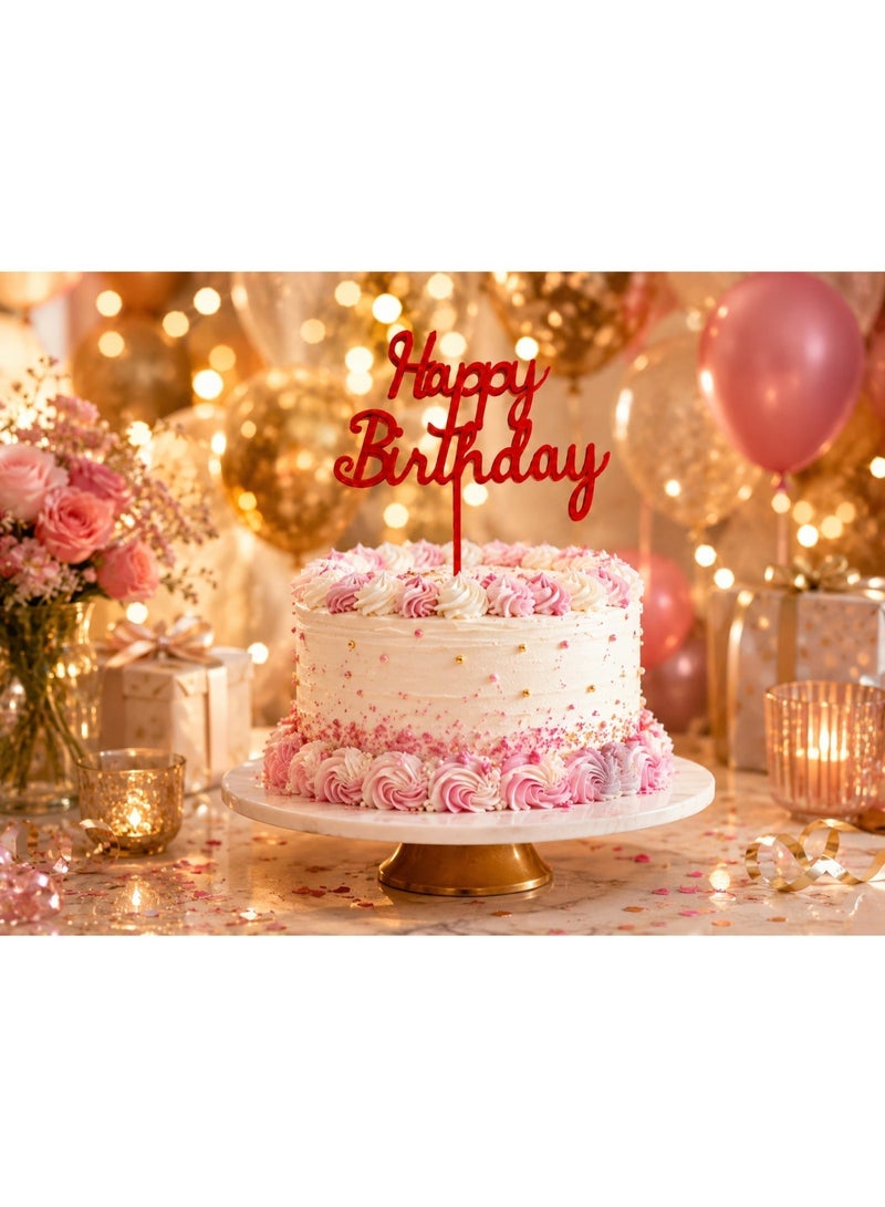 Happy Birthday Cake Topper, Cursive Script, Red, 15x13cm | Premium Home Decor UAE - Image 4