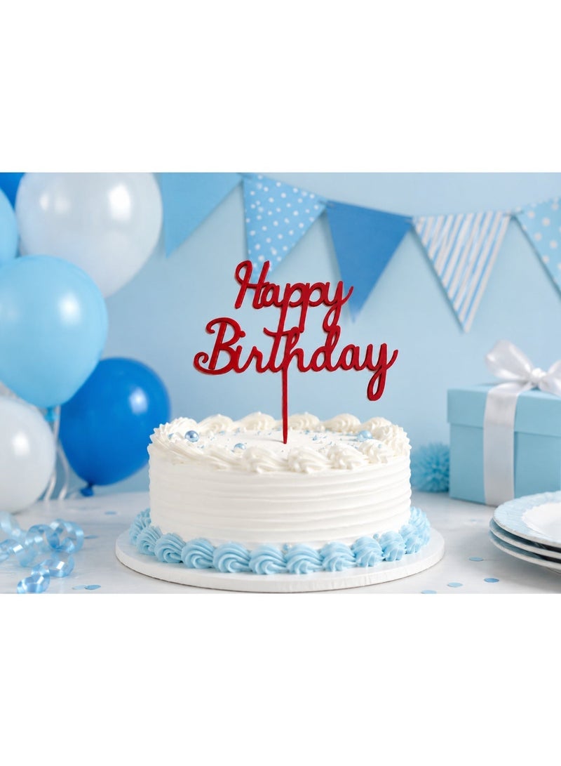 Happy Birthday Cake Topper, Cursive Script, Red, 15x13cm | Premium Home Decor UAE - Image 5