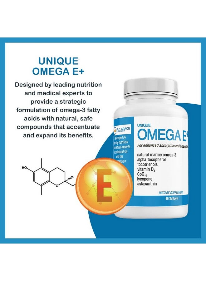 UNIQUE E A.C. Grace Company Omega E+ - Fish Oil Supplement - with Marine Omega-3 Fatty Acids, Vitamin E, Vitamin D3, and CoQ10 - Helps Support Heart, Brain, and Skin Health - 60 Softgels - Image 2