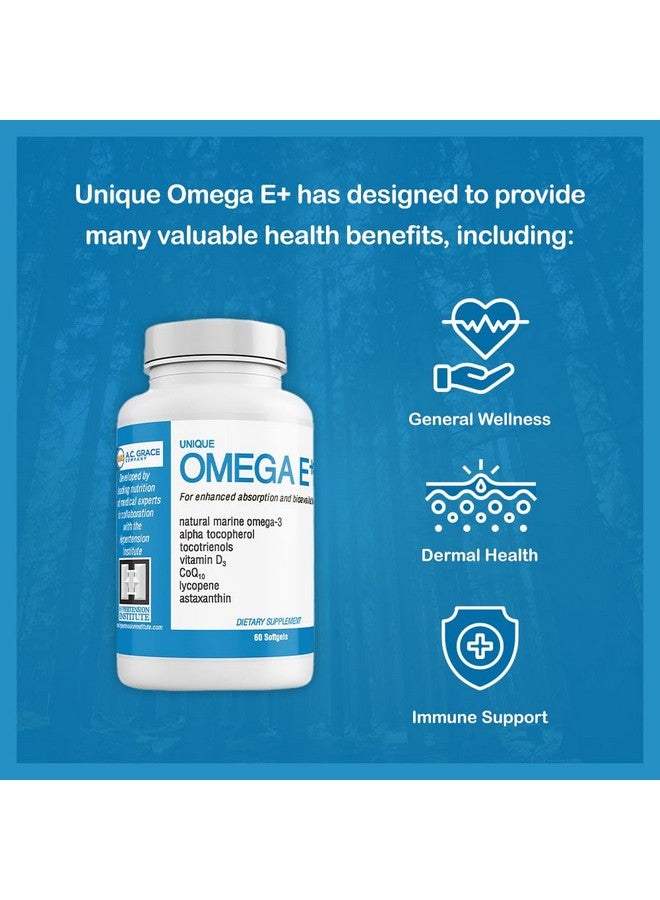 UNIQUE E A.C. Grace Company Omega E+ - Fish Oil Supplement - with Marine Omega-3 Fatty Acids, Vitamin E, Vitamin D3, and CoQ10 - Helps Support Heart, Brain, and Skin Health - 60 Softgels - Image 4