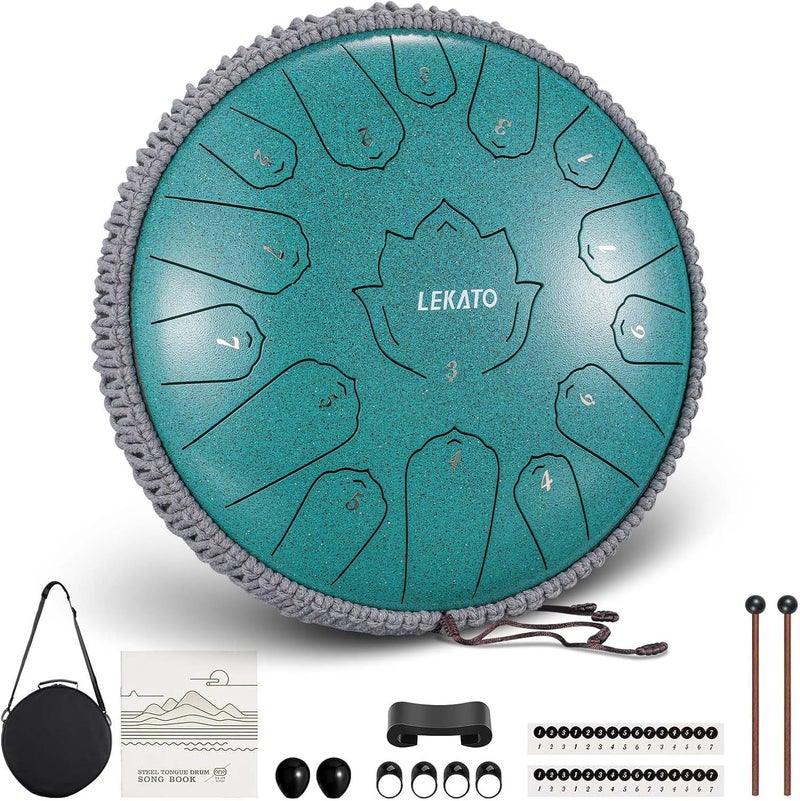 LEKATO Steel Tongue Drum 13 Inch 15 Notes Steel Drum C Key Beginner/Professional Handpan Drum Percussion for Meditation Yoga Musical Education, Best Gift for Familes/Friends - Image 1