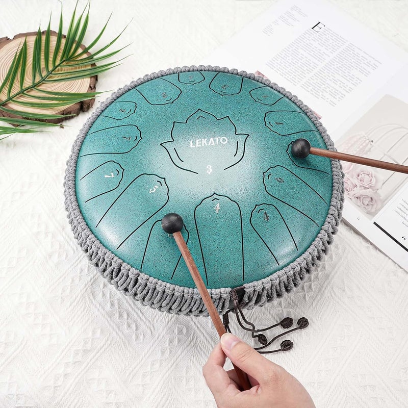 LEKATO Steel Tongue Drum 13 Inch 15 Notes Steel Drum C Key Beginner/Professional Handpan Drum Percussion for Meditation Yoga Musical Education, Best Gift for Familes/Friends - Image 2