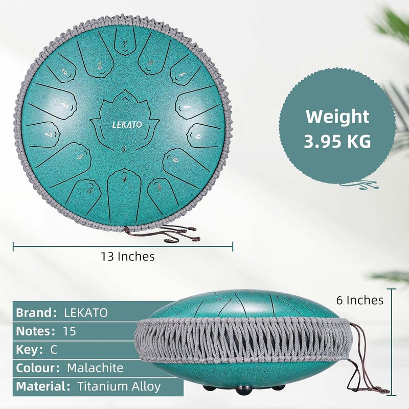 LEKATO Steel Tongue Drum 13 Inch 15 Notes Steel Drum C Key Beginner/Professional Handpan Drum Percussion for Meditation Yoga Musical Education, Best Gift for Familes/Friends - Image 4