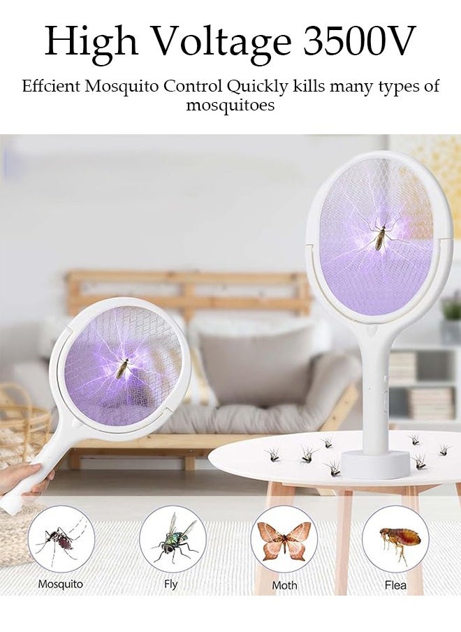 DUNISO - Electric Fly Swatter, 3500V Rotating Head Bug Zapper Racket with Telescopic Extension 1200mAh Rechargeable Mosquito Swatter Mosquito Killer Lamp with Base for Indoor and Outdoor - Image 1