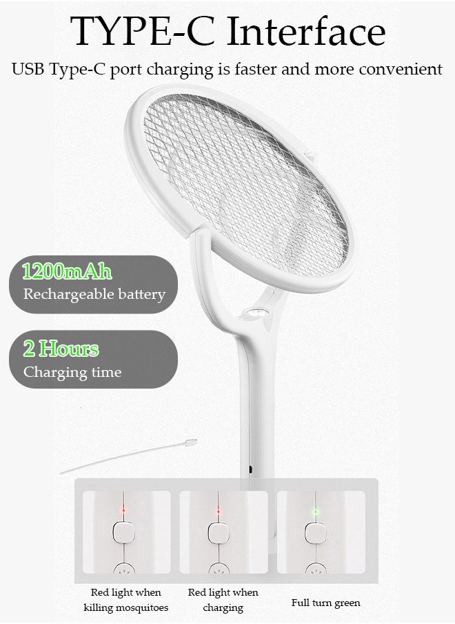 DUNISO - Electric Fly Swatter, 3500V Rotating Head Bug Zapper Racket with Telescopic Extension 1200mAh Rechargeable Mosquito Swatter Mosquito Killer Lamp with Base for Indoor and Outdoor - Image 1