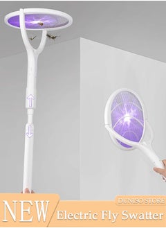 Electric Fly Swatter, 3500V Rotating Head Bug Zapper Racket with Telescopic Extension 1200mAh Rechargeable Mosquito Swatter Mosquito Killer Lamp with Base for Indoor and Outdoor