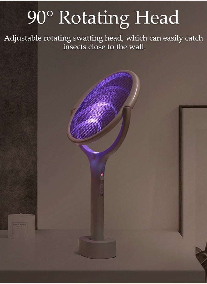 DUNISO - Electric Fly Swatter, 3500V Rotating Head Bug Zapper Racket with Telescopic Extension 1200mAh Rechargeable Mosquito Swatter Mosquito Killer Lamp with Base for Indoor and Outdoor - Image 1