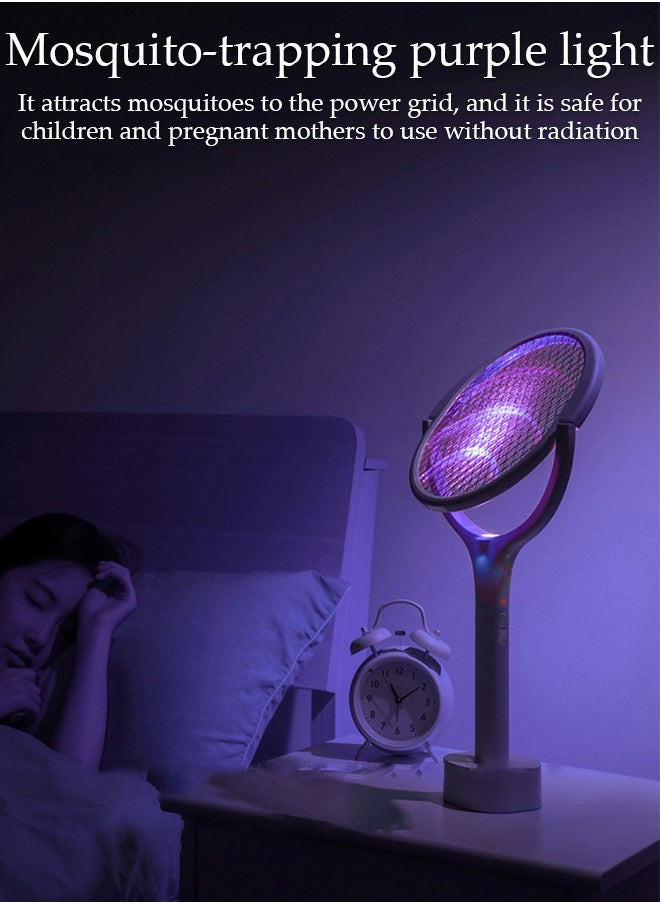 DUNISO - Electric Fly Swatter, 3500V Rotating Head Bug Zapper Racket with Telescopic Extension 1200mAh Rechargeable Mosquito Swatter Mosquito Killer Lamp with Base for Indoor and Outdoor - Image 1