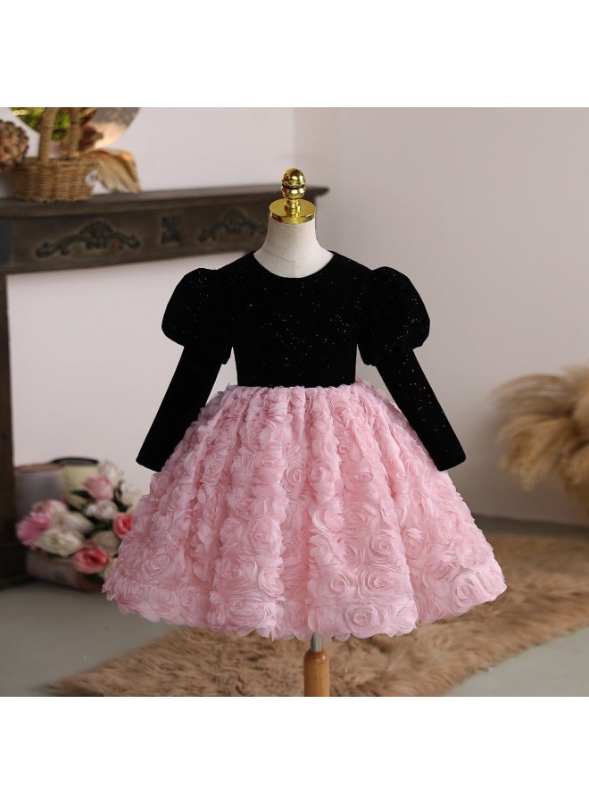 Girls' Hostess Evening Dress, Princess Dress, Birthday Party Children's Piano Performance Outfit, High-end Niche Puffy Dress