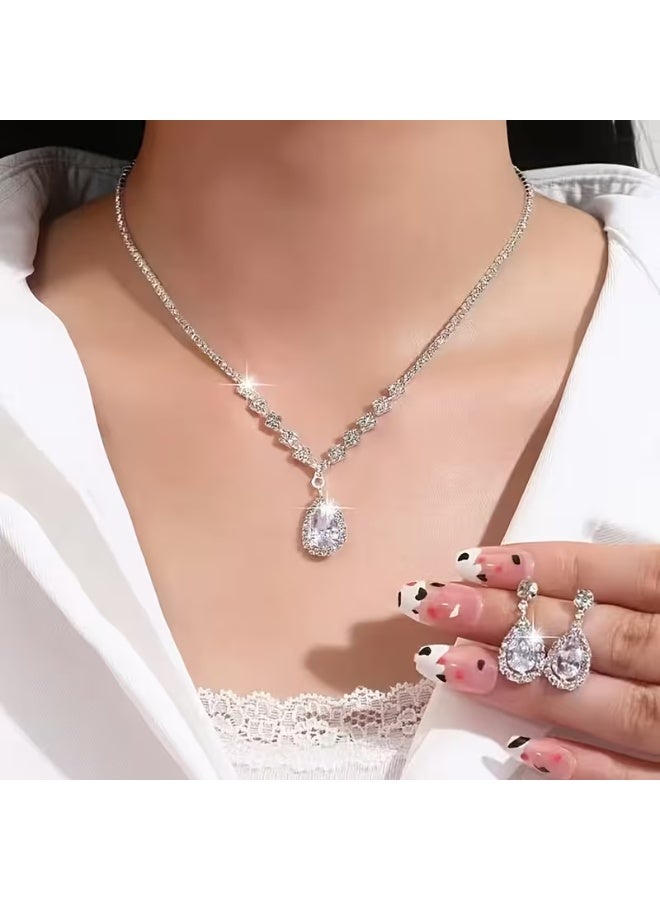 aeen European & American Bridal Jewelry Set for Women – 2-Piece Necklace & Earrings, Ultra-Shiny Wedding & Party Accessories - Image 2
