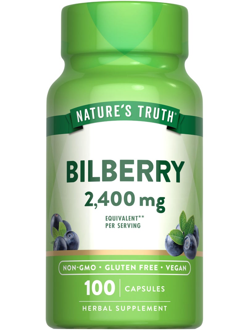 Natures Truth Bilberry Extract Capsules 2400mg 100 Count NonGMO Gluten Free Supplement