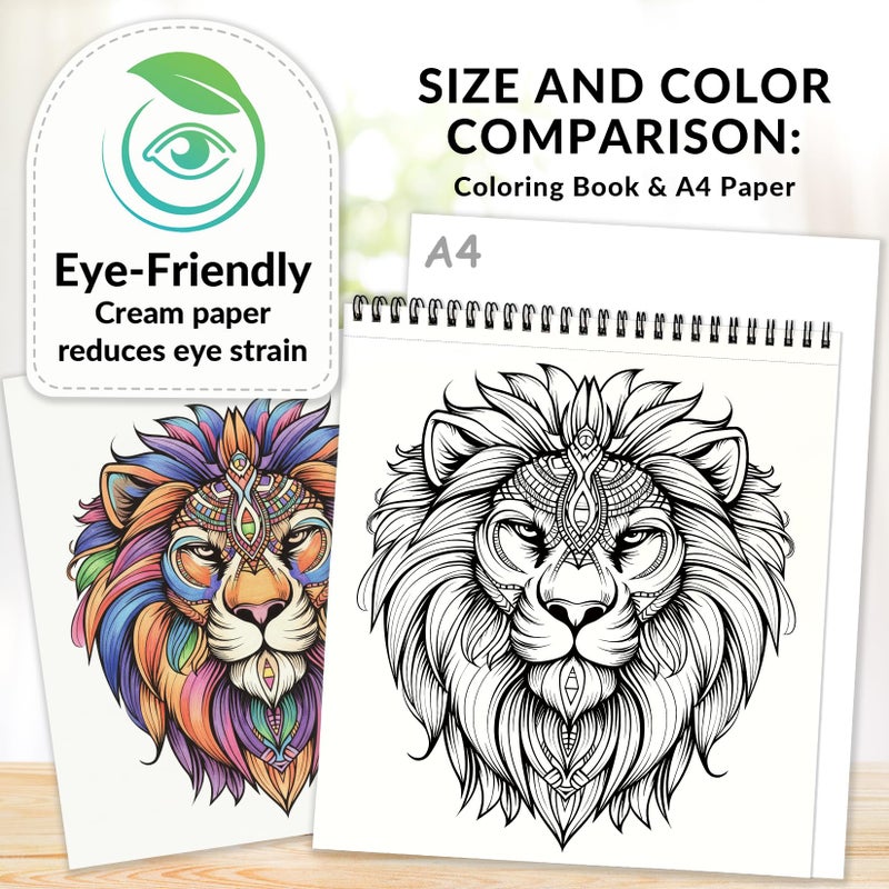 FunLavie FUN LAVIE Adult Coloring Book - Mandala Animal Designs for Adults Relaxation and Teens Stress Relief, Spiral Bound Coloring Book for Women, Mindfulness Mandalas and Animal Patterns for Anxiety Relief - Image 5