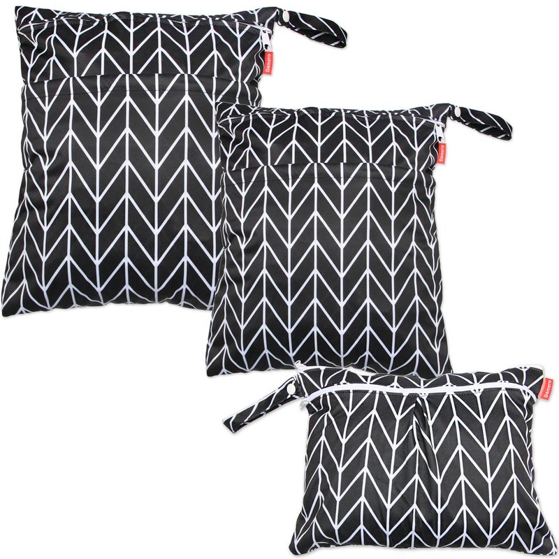 Damero 3pcs Travel Wet and Dry Bag with Handle for Cloth Diaper, Pumping Parts, Clothes, Swimsuit and More, Easy to Grab and Go, Black Arrows - Image 1