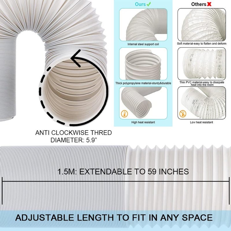 HOXHA Portable Air Conditioner Hose with Coupler - 5.9 Inch Diameter, 59 Inch Length, Anti-Clockwise Thread - Image 5