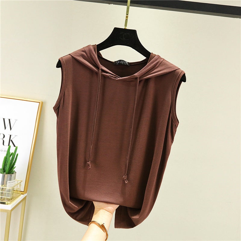 Modal Hooded T-Shirt Women'S Summer Thin Loose Large Size Sleeveless Base Shirt Casual Home Vest Sunscreen Top - Image 1