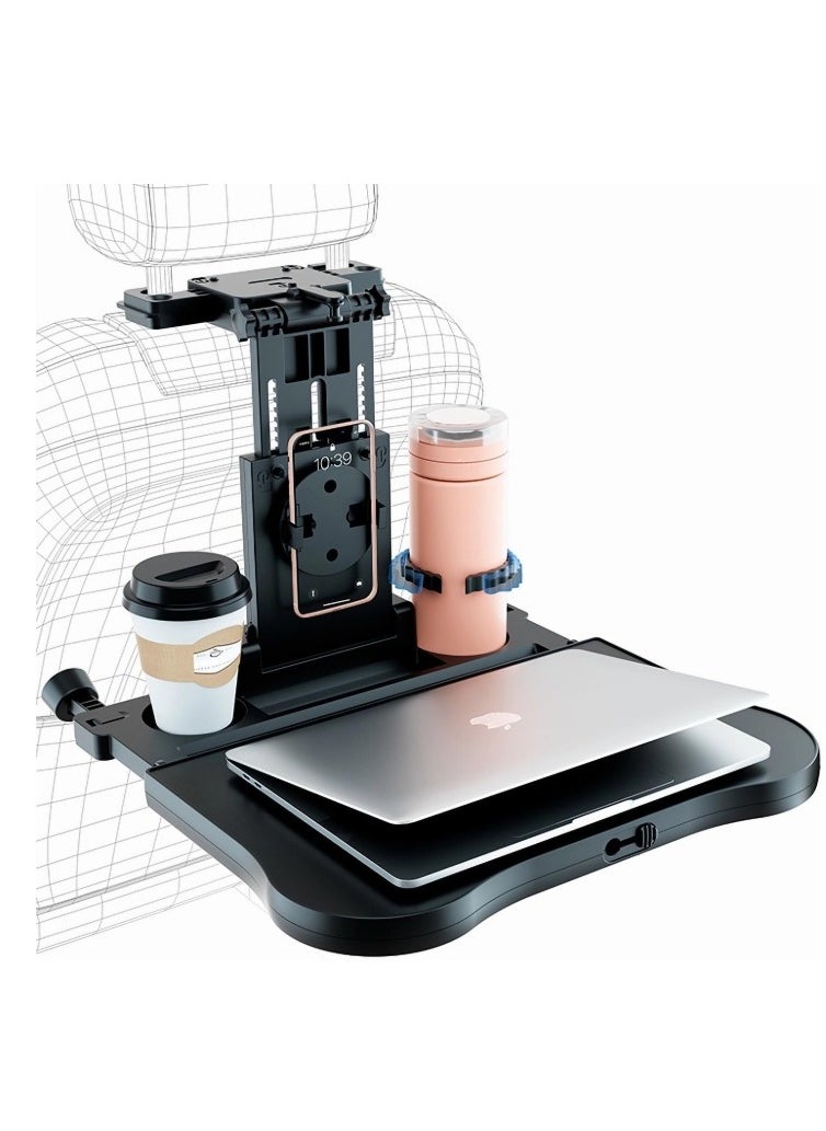 Halamine Rear Seat Headrest Tray for Eating Food, Drinking and Writing Laptop Documents Black Car Table Top  - Image 1