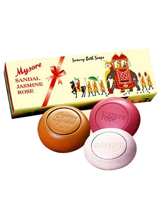 Mysore Sandal Jasmine, Sandal & Rose Bathing Soap 450g (150g x Pack of 3) | Floral Fragrance | Sandalwood | Moisturising - Image 1