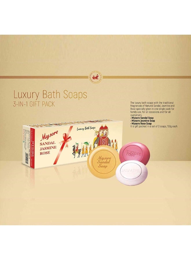 Mysore Sandal Jasmine, Sandal & Rose Bathing Soap 450g (150g x Pack of 3) | Floral Fragrance | Sandalwood | Moisturising - Image 2