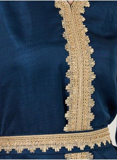Styli Lace Detail V-Neck A-Line Belted Kaftan  - Image 4