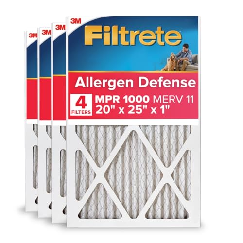 Filtrete 20x25x1 AC Furnace Air Filter, MERV 11, MPR 1000, Micro Allergen Defense, 3-Month Pleated 1-Inch Electrostatic Air Cleaning Filter, 4 Pack (Actual Size 19.69 x 24.69 x 0.81 in) - Image 1