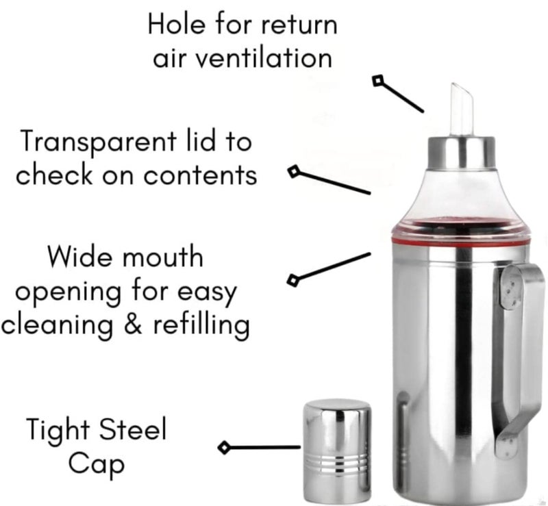 STEEPLE Steel Oil Dispenser Oil Pourer I Oil Pot I Leakproof Oil Nozzle Dropper Bottle Container for Home Kitchen Restaurant Hotel Use 1000 ML Pack of 4 - Image 2
