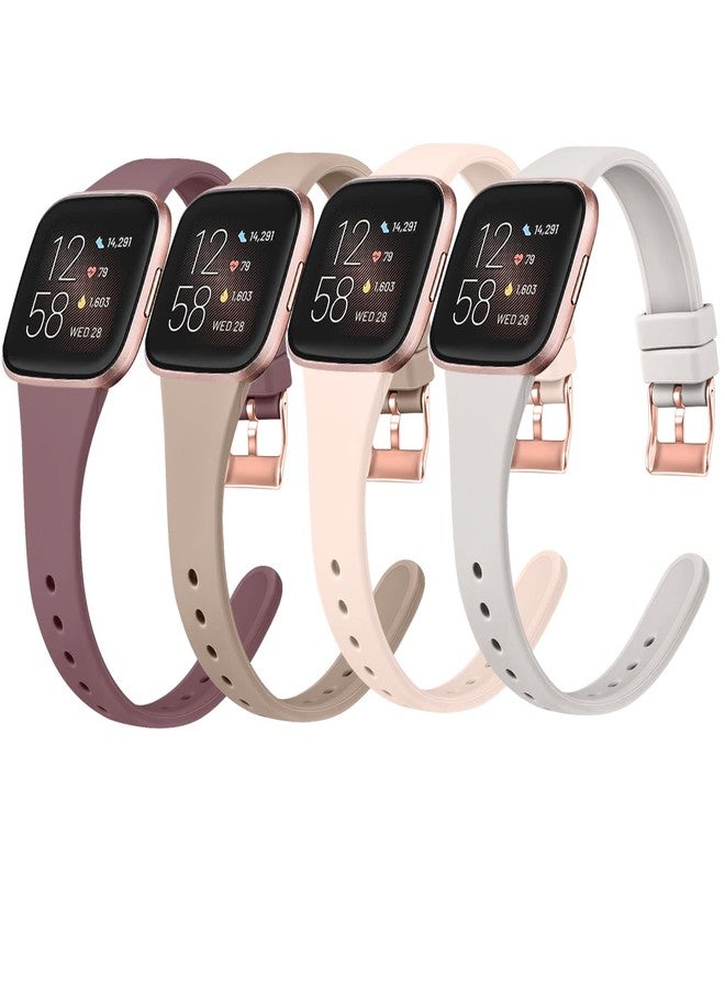 Tobfit Watch Bands Compatible with Fitbit Versa 2, Silicone Slim Straps Wristbands Replacement for Fitbit Versa 2 / Versa/Versa Lite/SE Women Men, Small (Pink Sand/Starlight/Mauve/Milk Tea) - Image 1